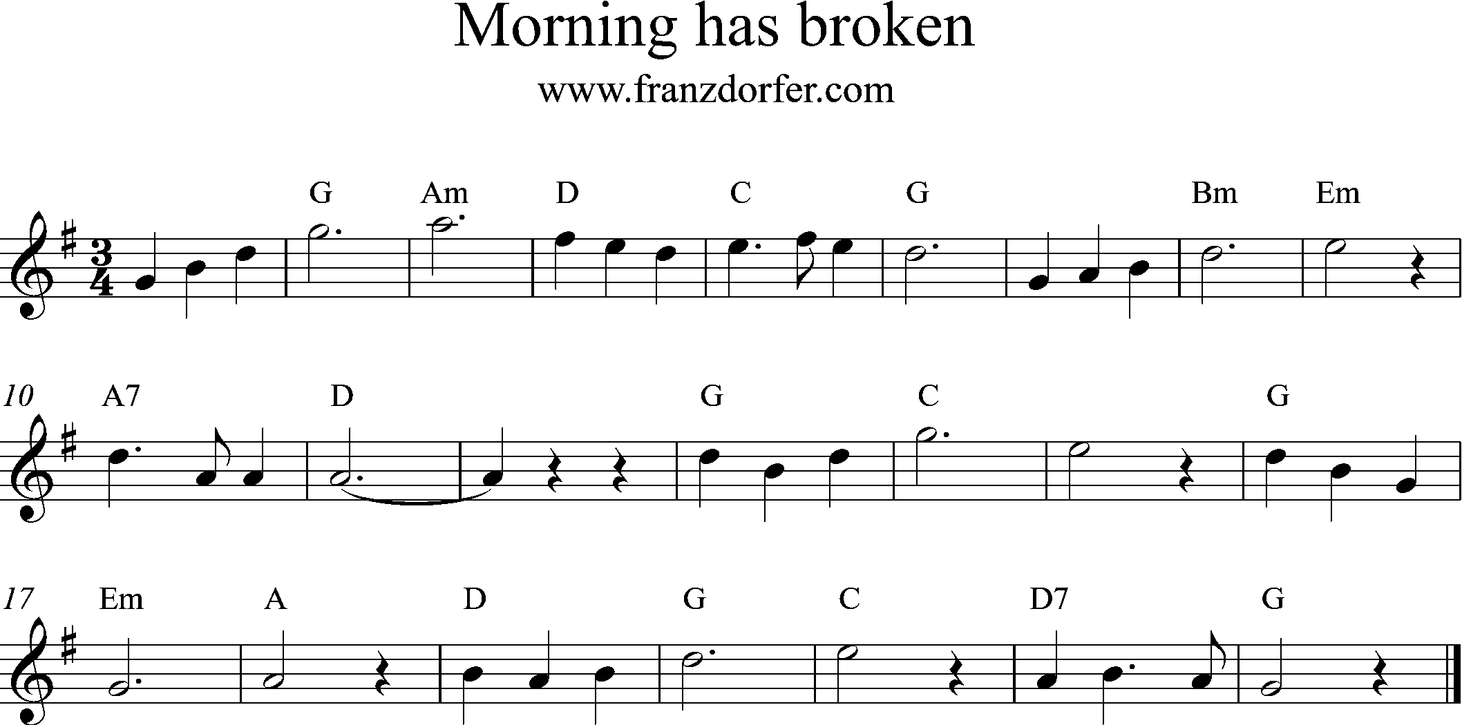 Noten für Querflöte, G-Dur, Morning has broken